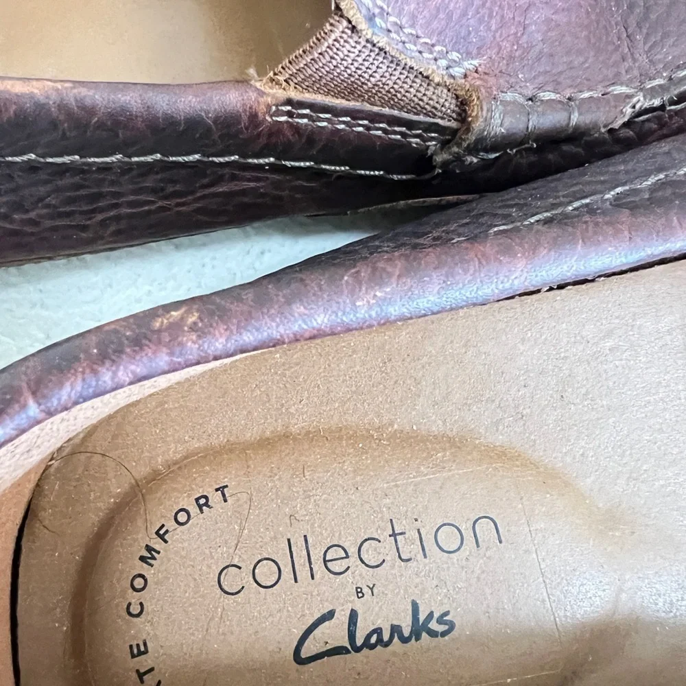 Clarks Men's Comfort Slip‎ On Brown Leather Loafers Brown Driving Shoes Work 13